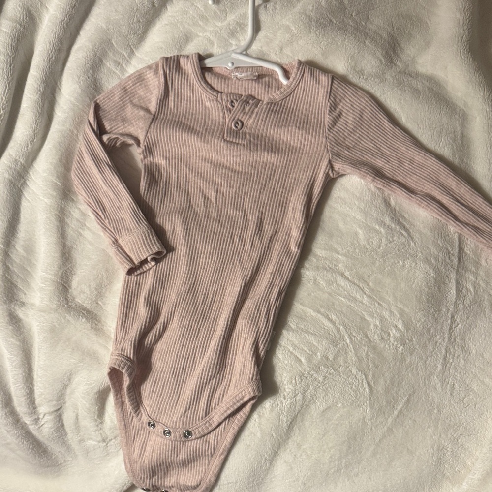 Soft Ribbed Long-Sleeve One-Piece Bodysuit in Light Pink- Jamie Kay